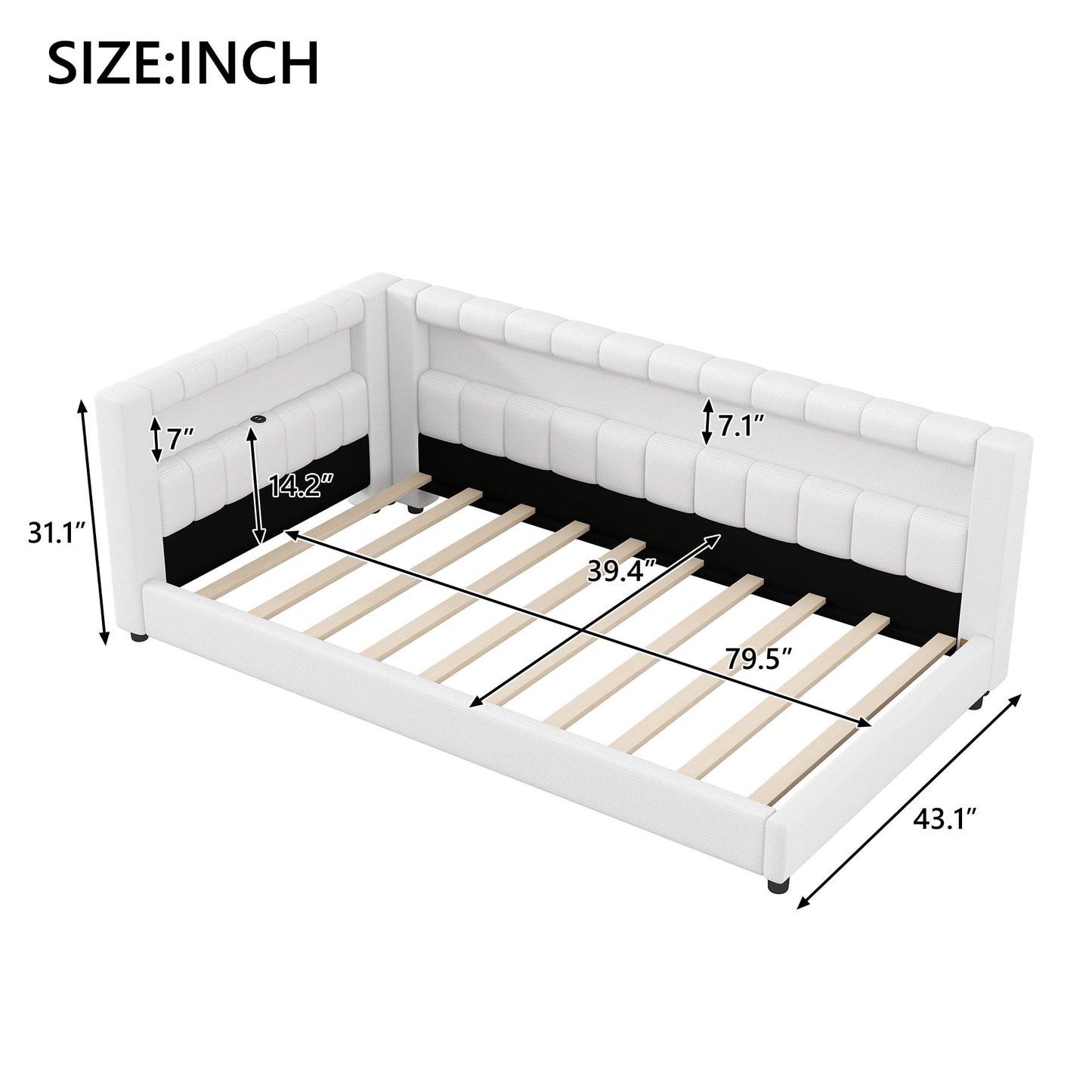 Upholstered Platform Bed With LED Belt And USB Ports