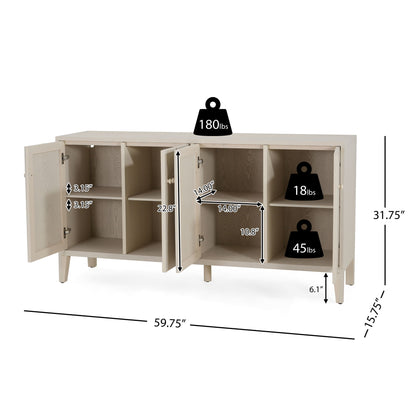Mid Century Modern Wood Sideboard With Adjustable Shelves And Storage Cabinet - White Washed