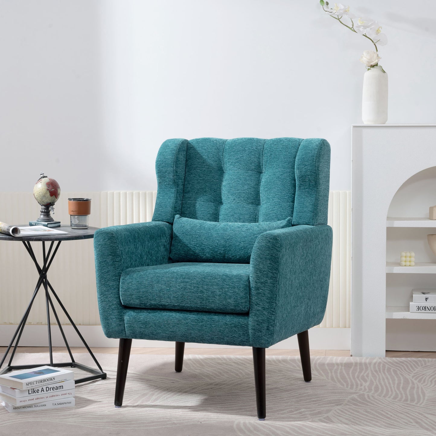 Sillón moderno con acento tapizado y relleno de espuma, cómodo sillón de lectura, moderno de mediados de siglo con tela de chenilla, sillón para sala de estar y dormitorio.
