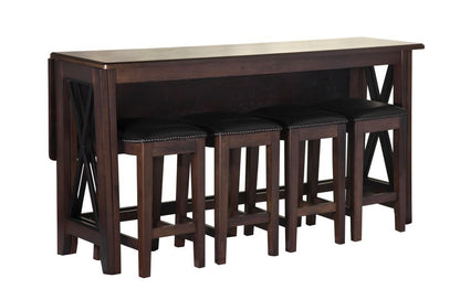 Mesa abatible con 4 taburetes - Marrón oscuro