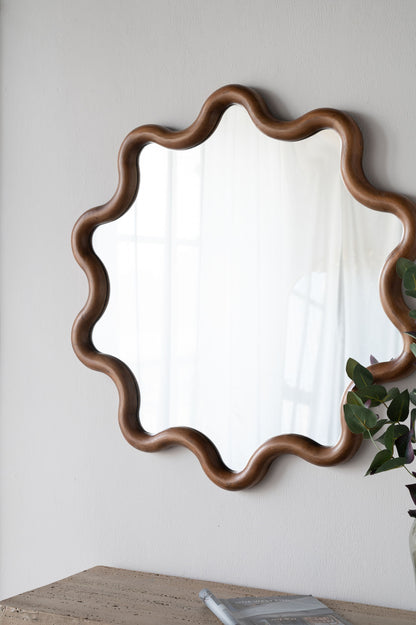 Espejo de madera con marco único, espejo de pared para sala de estar, dormitorio y entrada - Marrón