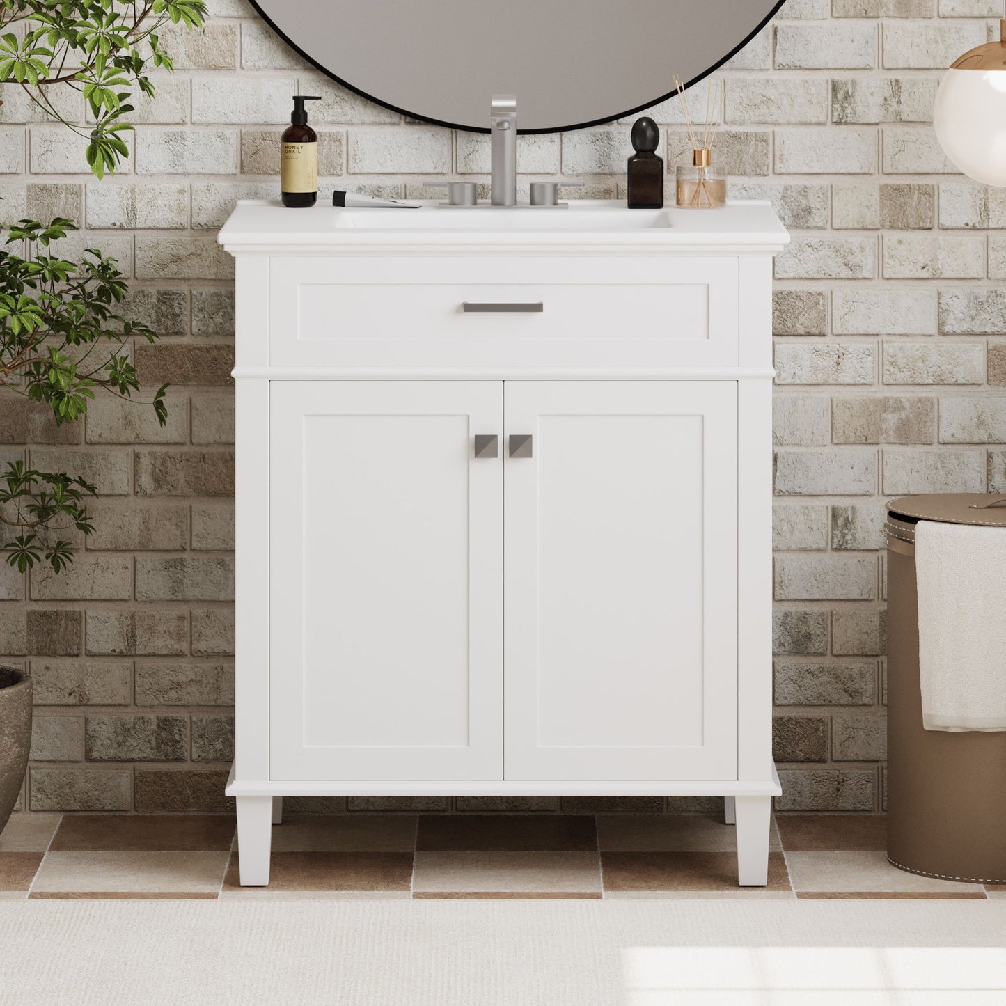 Mueble de baño con lavabo de cerámica, puerta de cierre suave y estantes ajustables
