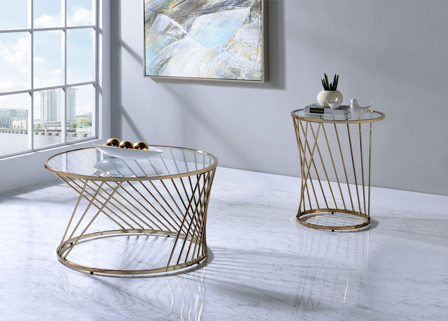 Bluelipe - Mesa de centro con tapa de cristal transparente - Champán