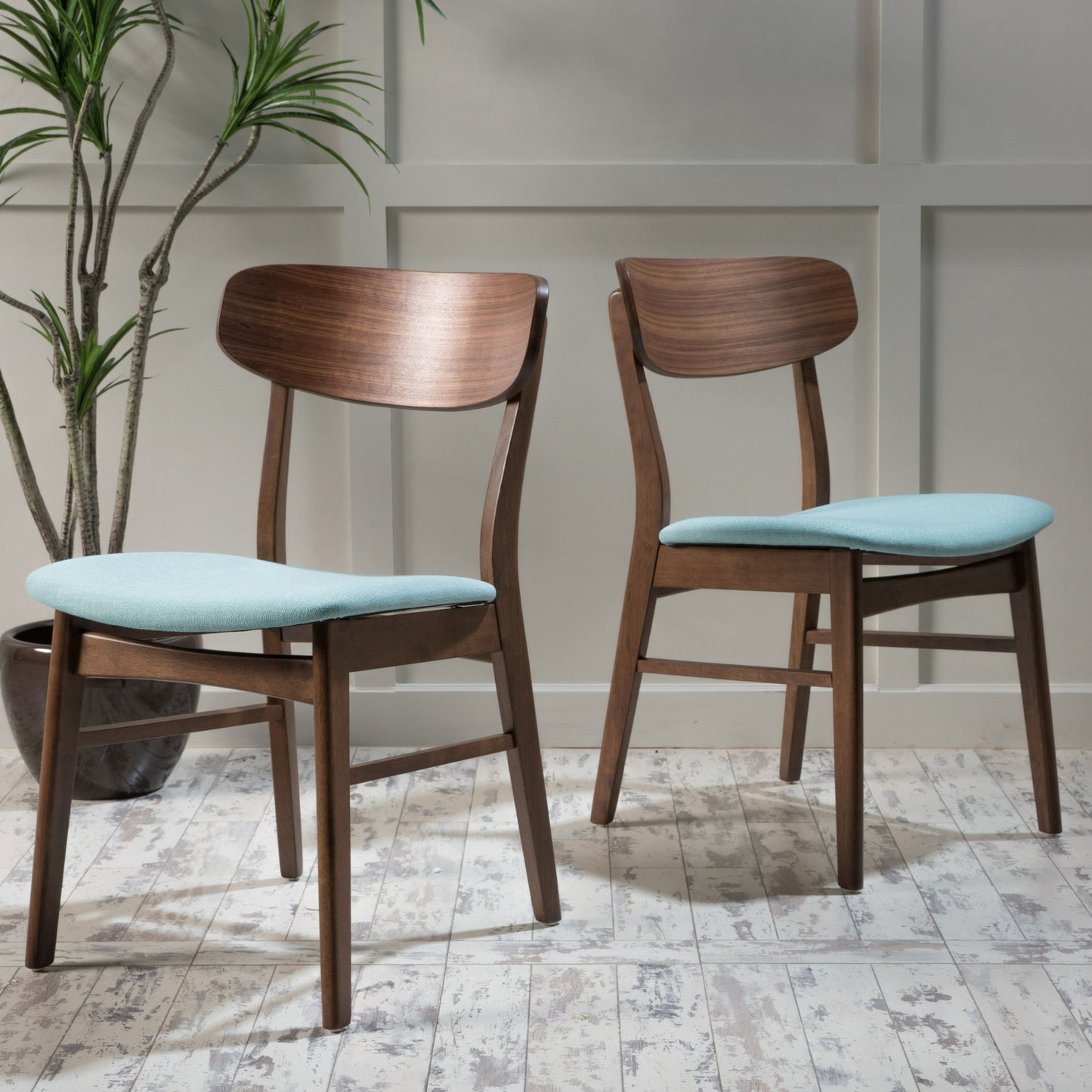 Elegant Fabric Dining Chair With Cushioned Seat And Wood Frame - Mint