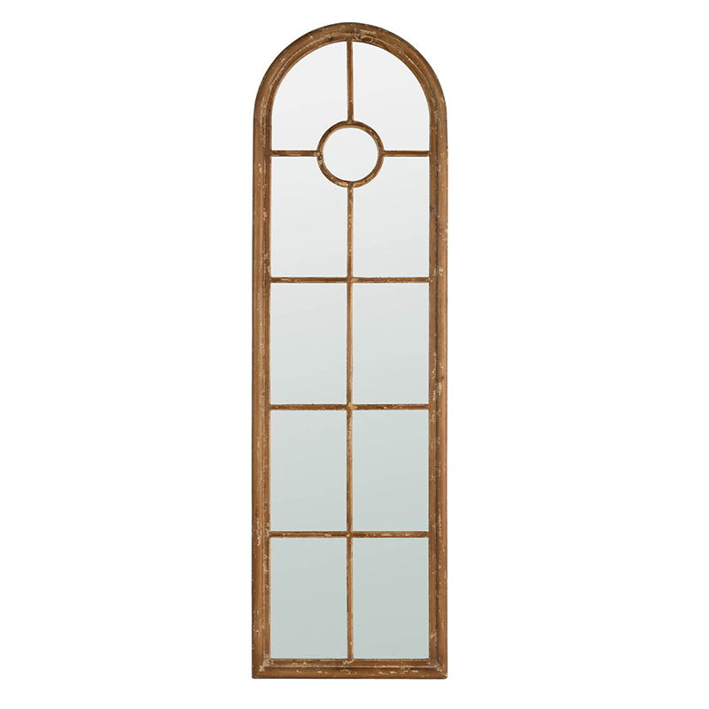 Espejo semicircular alargado con ventana decorativa, estilo arquitectónico clásico, madera maciza de abeto, decoración interior - Marrón