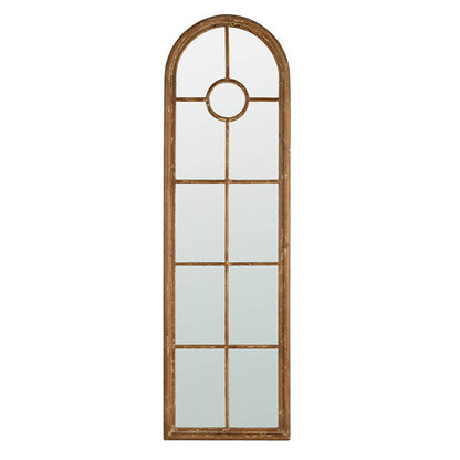 Espejo semicircular alargado con ventana decorativa, estilo arquitectónico clásico, madera maciza de abeto, decoración interior - Marrón