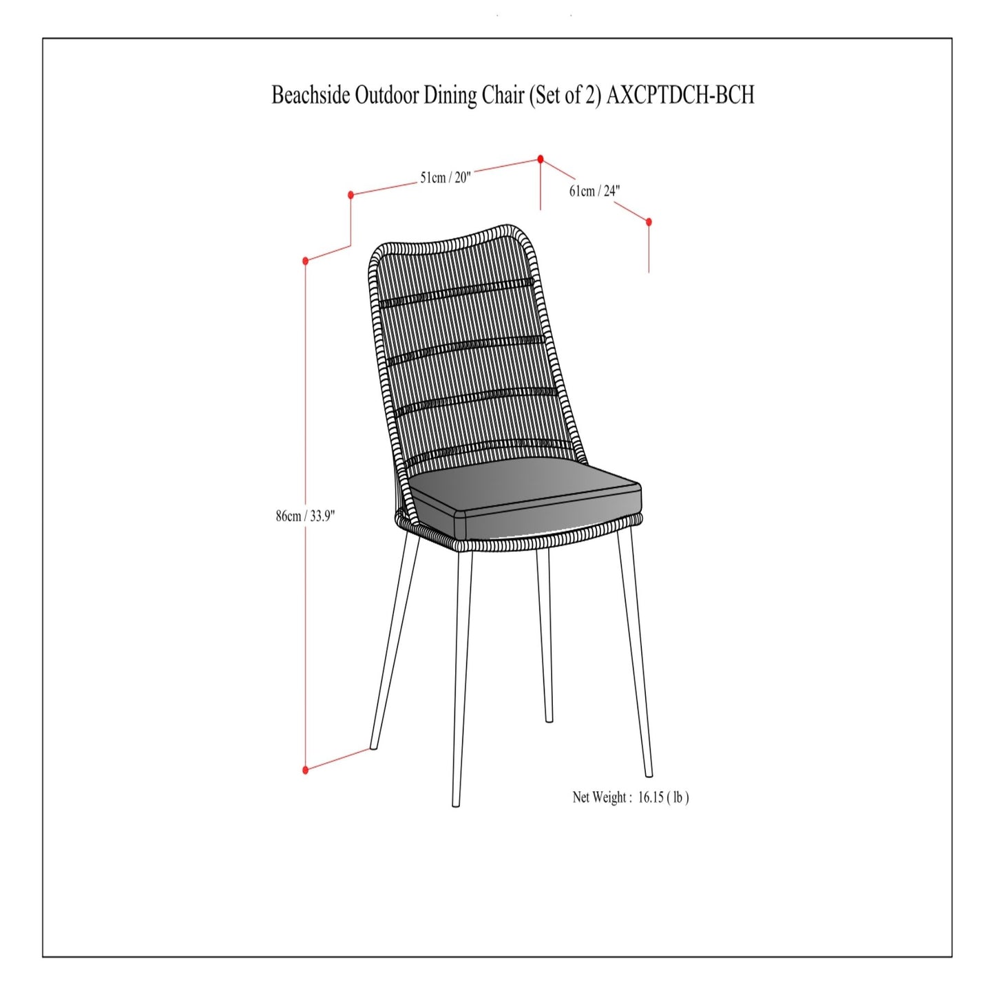Beachside - Silla de comedor para exterior (juego de 2) - Gris