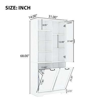 Bathroom Storage Cabinet With Doors And Drawers, Tilt Out Laundry Hamper, Multiple Storage Space, Freestanding Style, Open Shelve, Adjustable Shelf - Gray