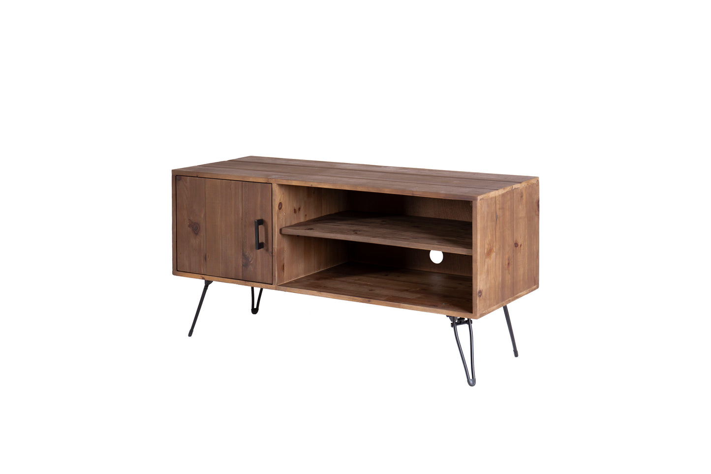 Mesa de TV sencilla, moderna y vintage de madera recuperada para sala de estar - Natural