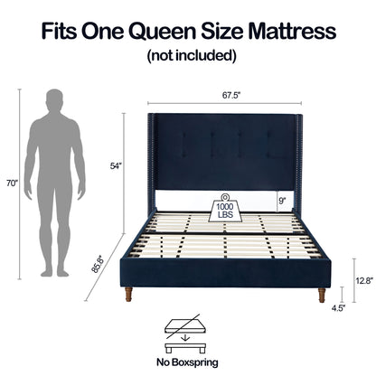 Peyton - Cama tapizada con cabecera de 137 cm de alto y capitoné tradicional abotonado a mano