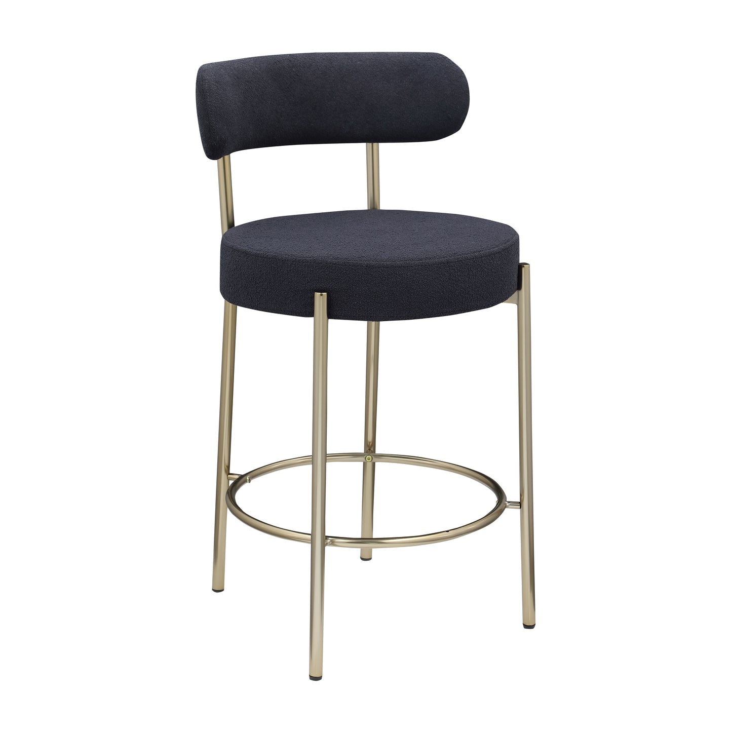 Taburetes altos de barra Sherpa modernos, con asiento tapizado y patas de latón cepillado, taburetes de cocina redondos de respaldo bajo con reposapiés para comedor (juego de 2)