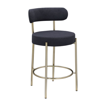Taburetes altos de barra Sherpa modernos, con asiento tapizado y patas de latón cepillado, taburetes de cocina redondos de respaldo bajo con reposapiés para comedor (juego de 2)