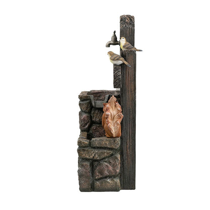 Fuente decorativa de dos niveles con diseño de animales del bosque, fuente exterior con luz y bomba - Multicolor
