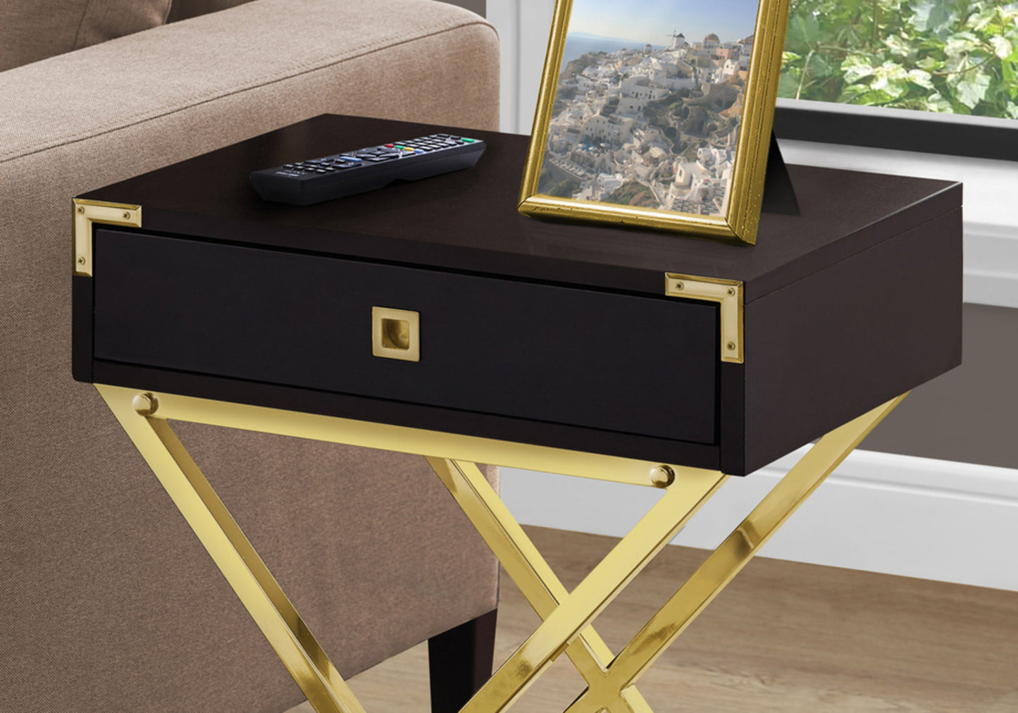 Mesa auxiliar con acento, cajón de almacenamiento, diseño elegante, contemporáneo y moderno.