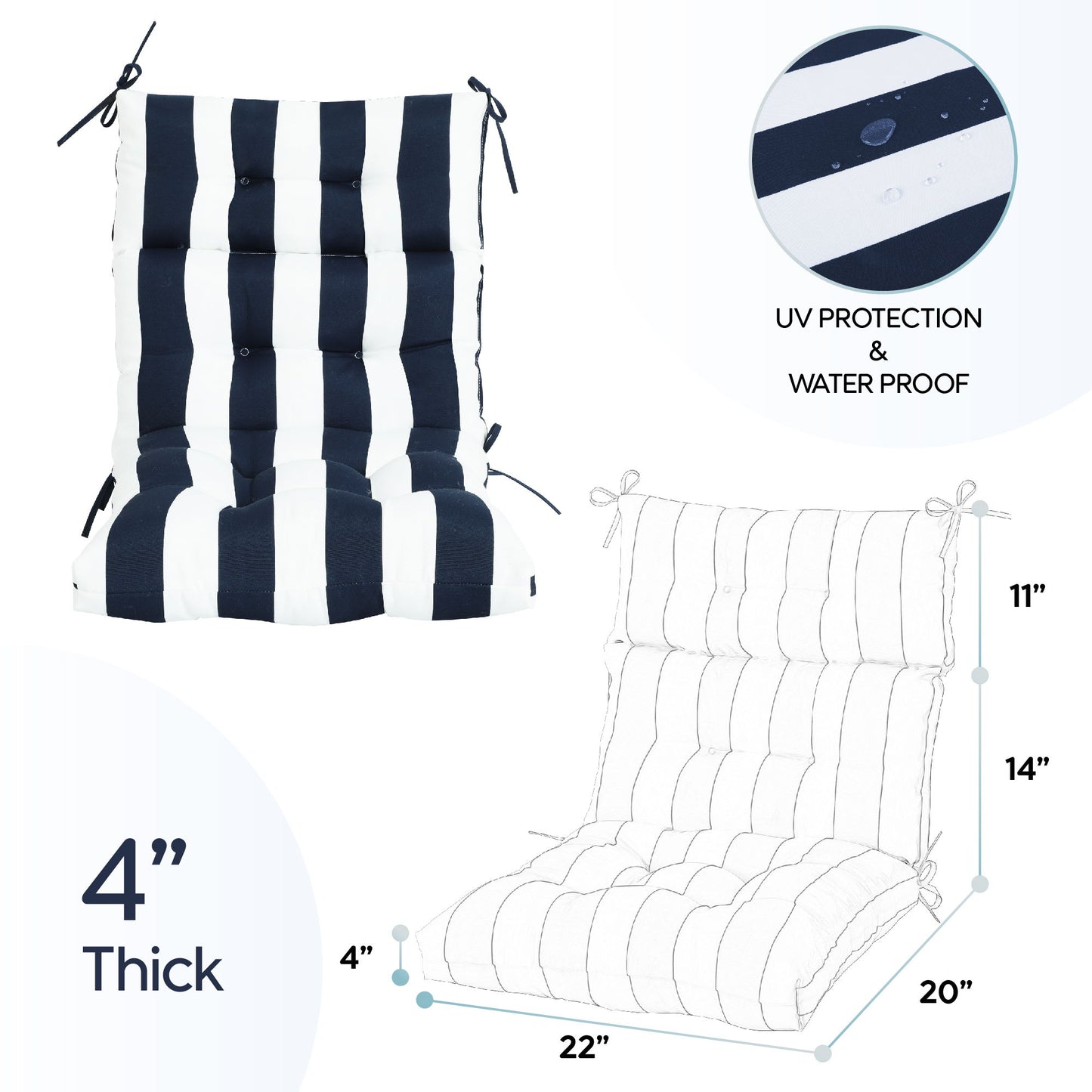 2 Piece High Back Patio Chair Cushion Set, Tufted Adirondack And Rocking Chair Cushions