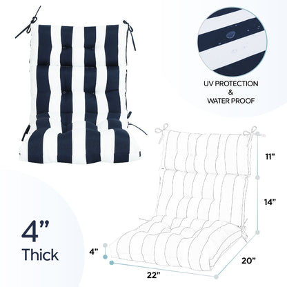 2 Piece High Back Patio Chair Cushion Set, Tufted Adirondack And Rocking Chair Cushions