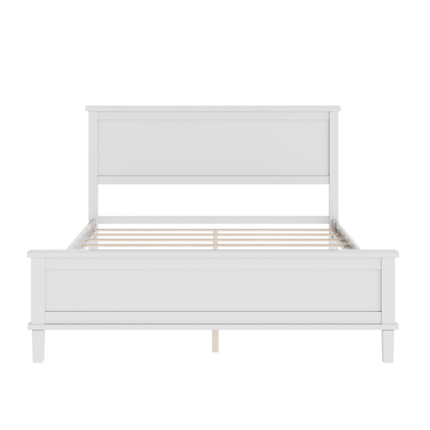 Queen Size Platform Bed With Tapered Pine Legs, No Box Spring Needed - White