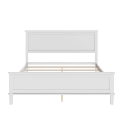 Queen Size Platform Bed With Tapered Pine Legs, No Box Spring Needed - White