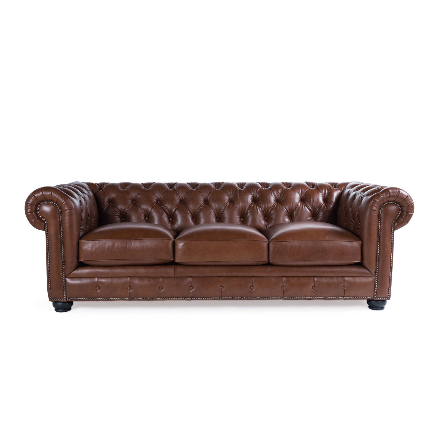 Sofá Chesterfield tradicional de cuero capitoné con diseño de cabeza de clavos