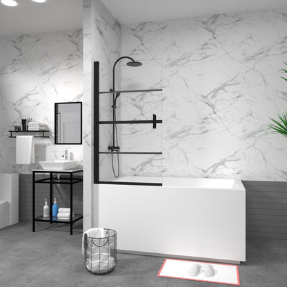Mampara de bañera con puerta de ducha pivotante de 180° - Negro