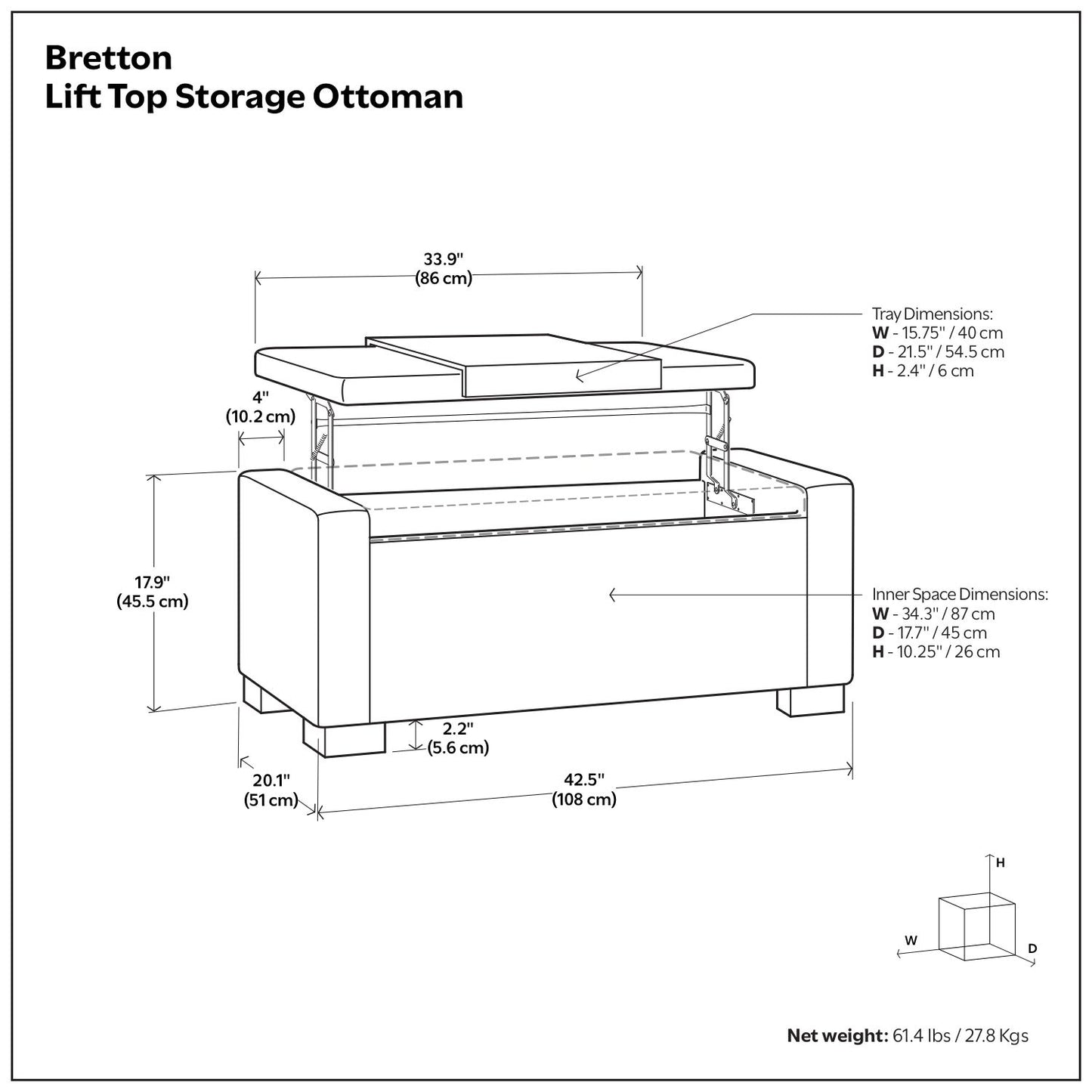 Bretton - Otomana elevable con espacio de almacenaje - Marrón oscuro