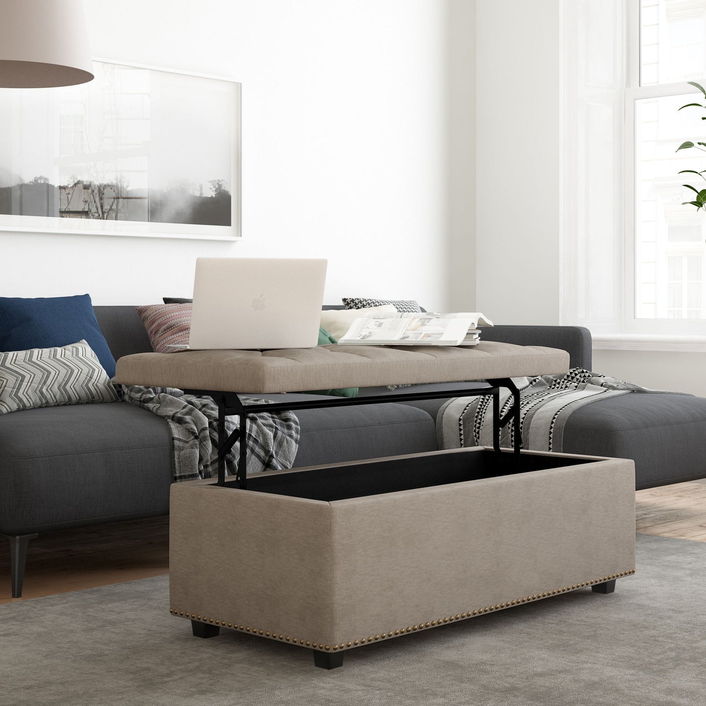 Hamilton - Otomana rectangular con tapa elevable y tapizada