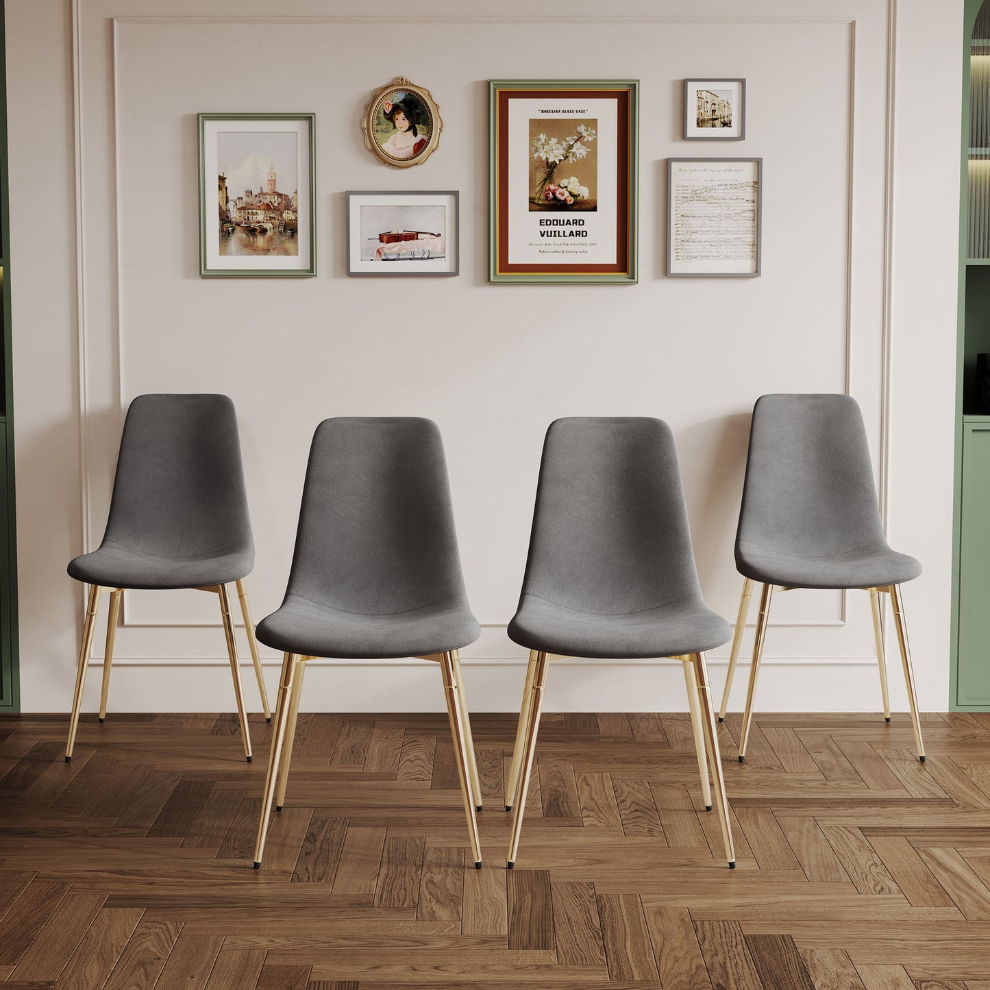 Fabric Dining Chairs, Upholstered Armless Accent Chairs, Classical Appearance And Metal Legs (Set of 4)