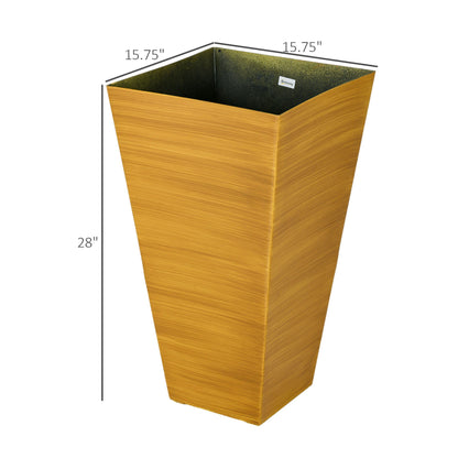 Outsunny - Macetas de exterior (juego de 3) Macetas cónicas grandes con orificios de drenaje y tapón, macetas de plástico imitación madera para exterior, interior, jardín y patio.