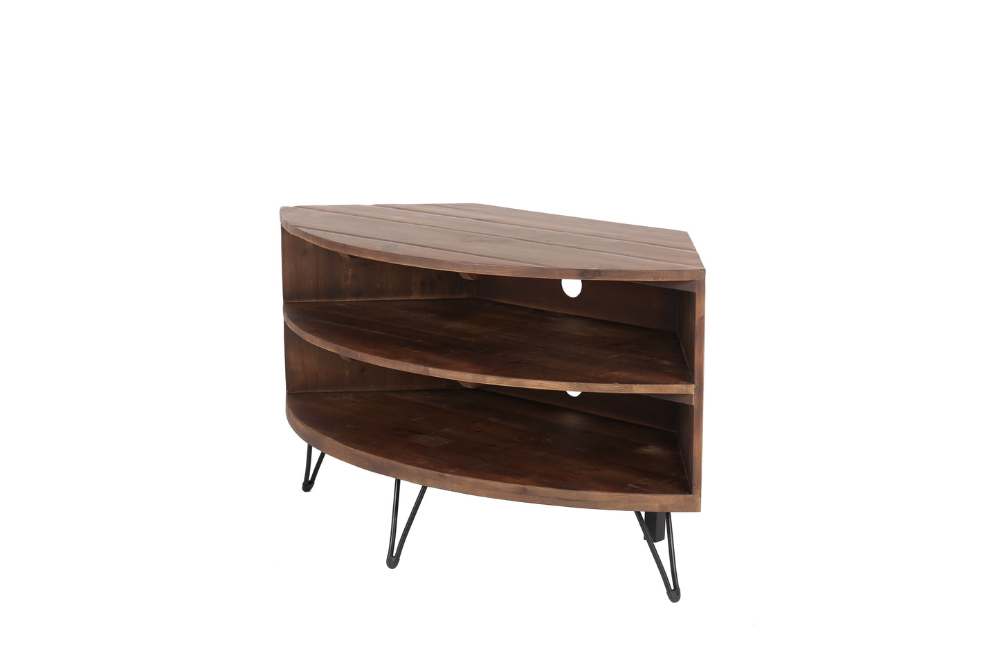 Mesa de centro esquinera de madera recuperada en forma de abanico para sala de estar: aprovecha el espacio de forma inteligente - Natural