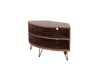 Mesa de centro esquinera de madera recuperada en forma de abanico para sala de estar: aprovecha el espacio de forma inteligente - Natural