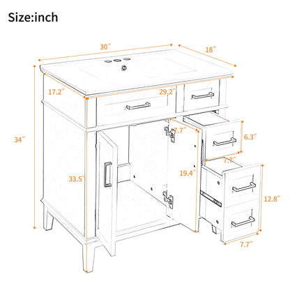 Modern Bathroom Vanity With Sink, Storage Cabinet, Soft Close Doors, Deep & Standard Drawers