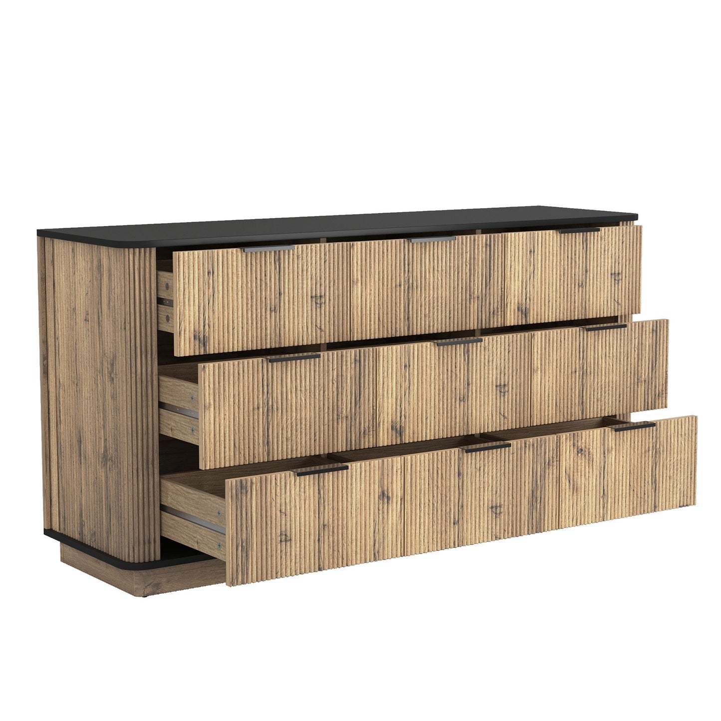 Modern 9 Drawer Cabinet With Metal Rounded Corners Multi Functional Storage - Black
