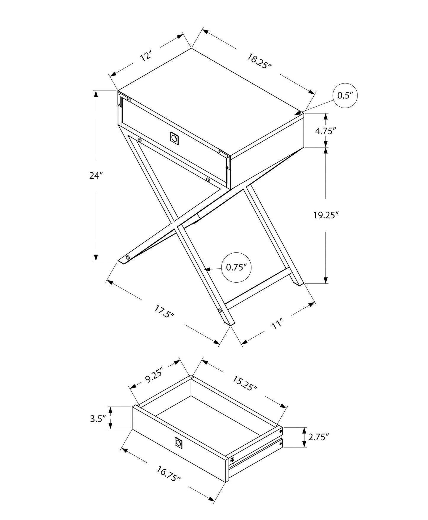 Mesa auxiliar con acento, cajón de almacenamiento, diseño elegante, contemporáneo y moderno.
