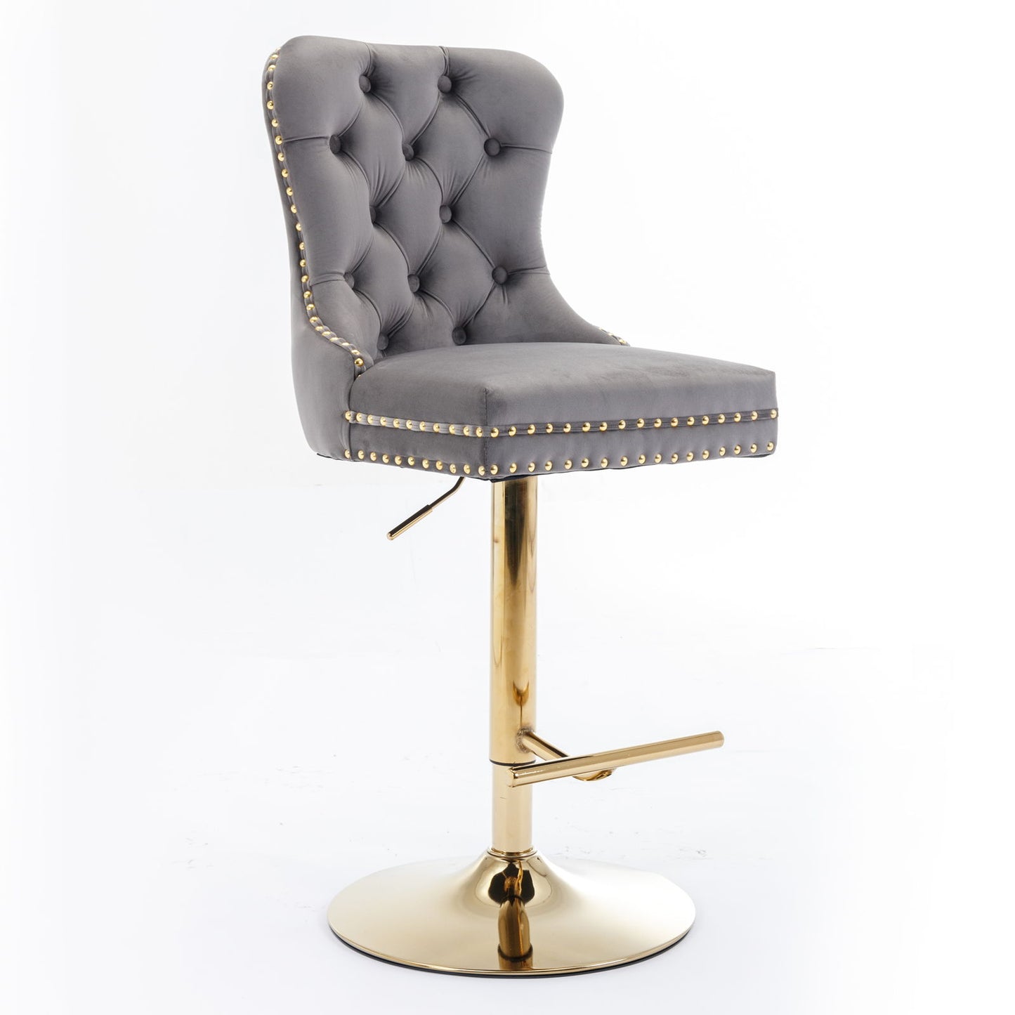 Taburetes de bar giratorios de terciopelo dorado grueso con altura de asiento ajustable de 63 a 84 cm. Taburetes de bar modernos tapizados con respaldo, cómodos y capitoné para el hogar, el pub y la isla de cocina (juego de 2).