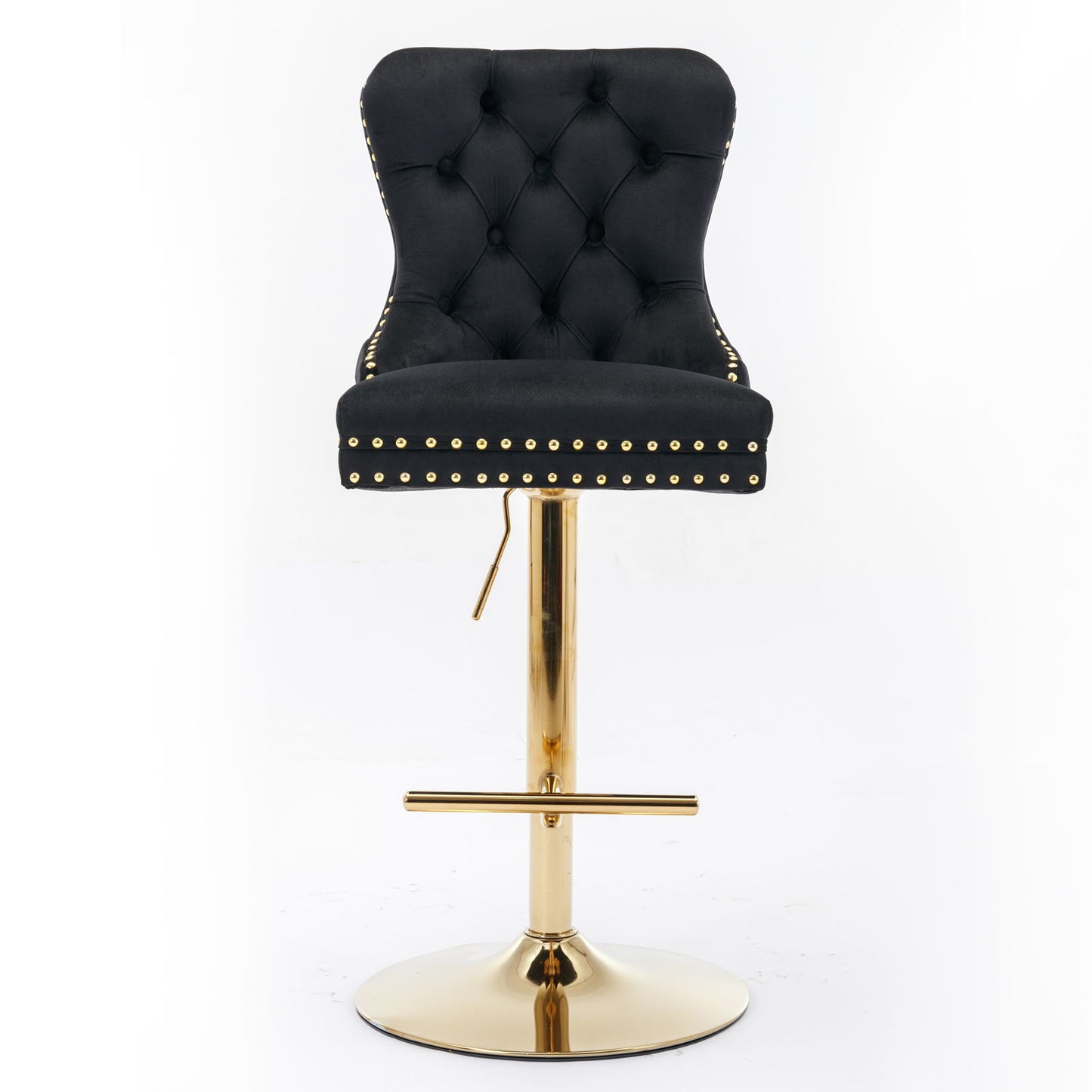 Taburetes de bar giratorios de terciopelo dorado grueso con altura de asiento ajustable de 63 a 84 cm. Taburetes de bar modernos tapizados con respaldo, cómodos y capitoné para el hogar, el pub y la isla de cocina (juego de 2).