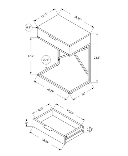 Mesa auxiliar con cajón, amplia superficie, contemporánea y moderna.