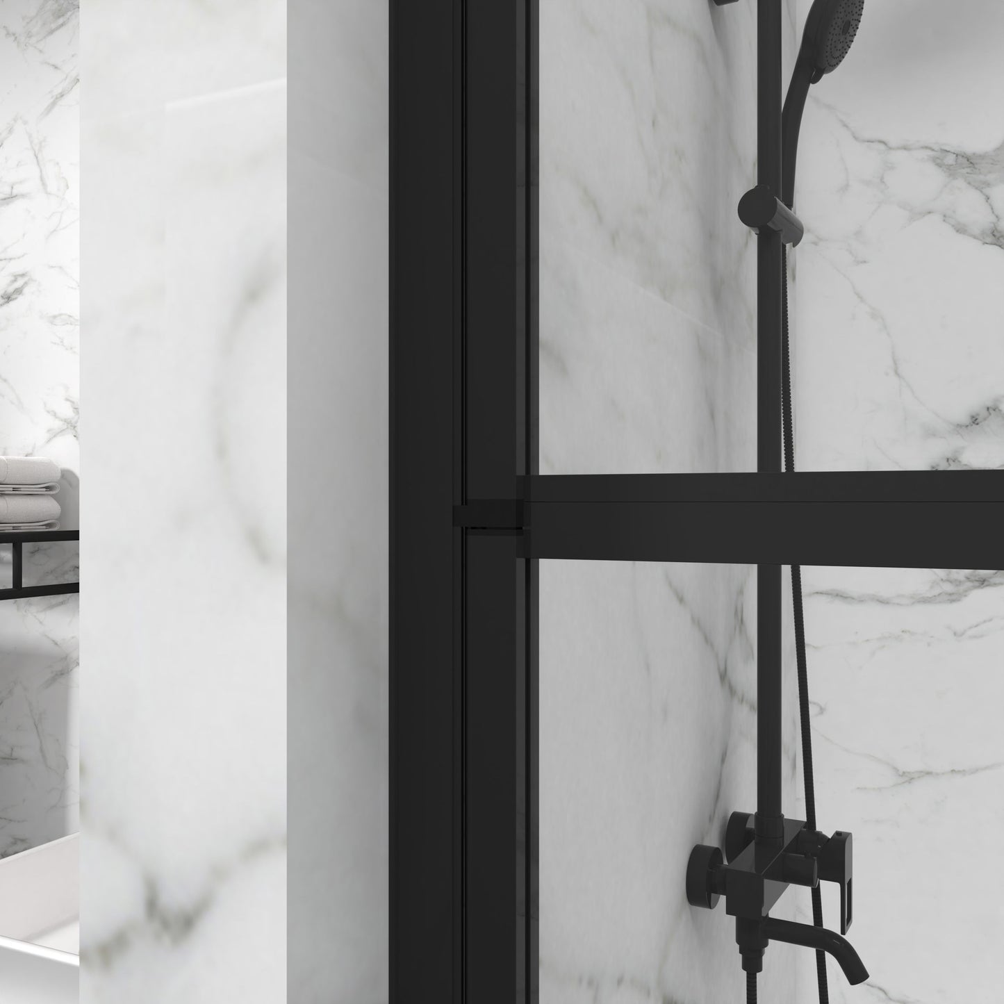 Mampara de bañera con puerta de ducha pivotante de 180° - Negro