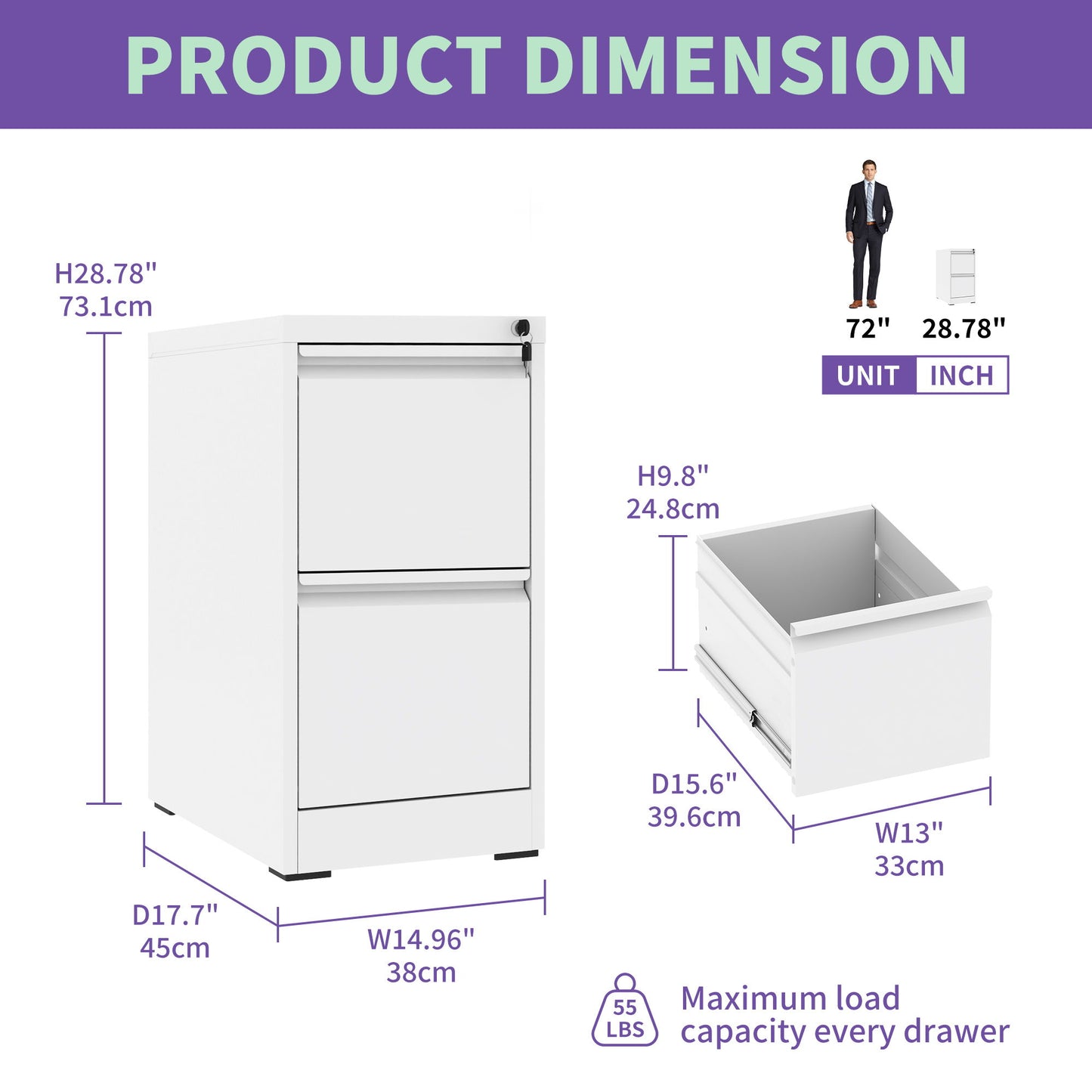 Steel Drawer Vertical File Cabinet With Lock For A4 Legal / Letter Size