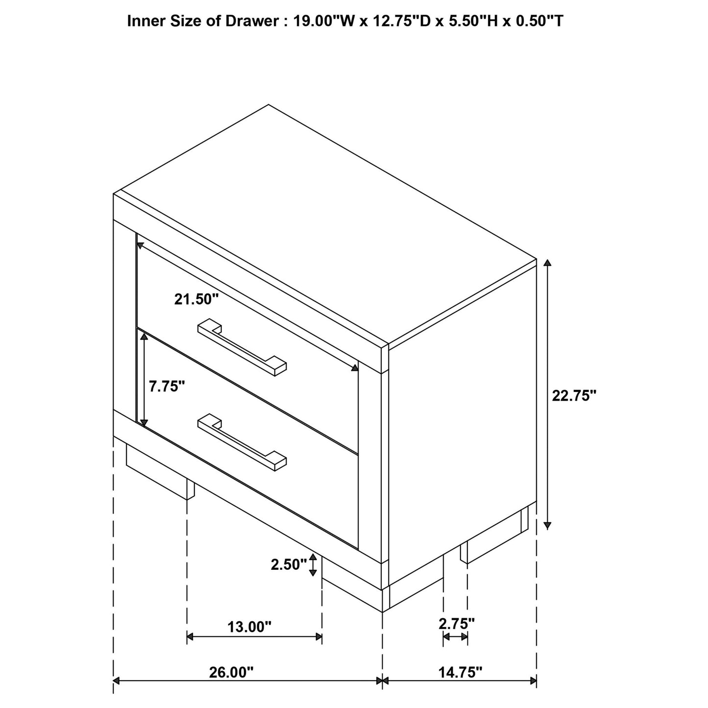 Copper - 2 Drawer Rectangular Nightstand