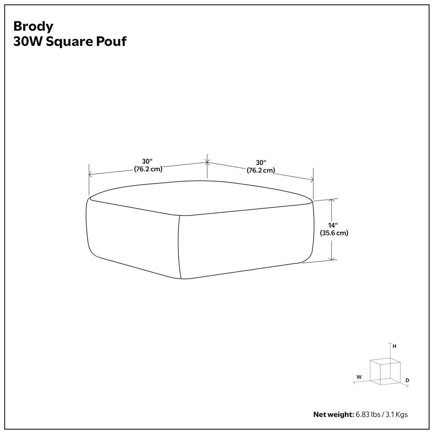 Brody - Puf cuadrado grande para mesa de centro