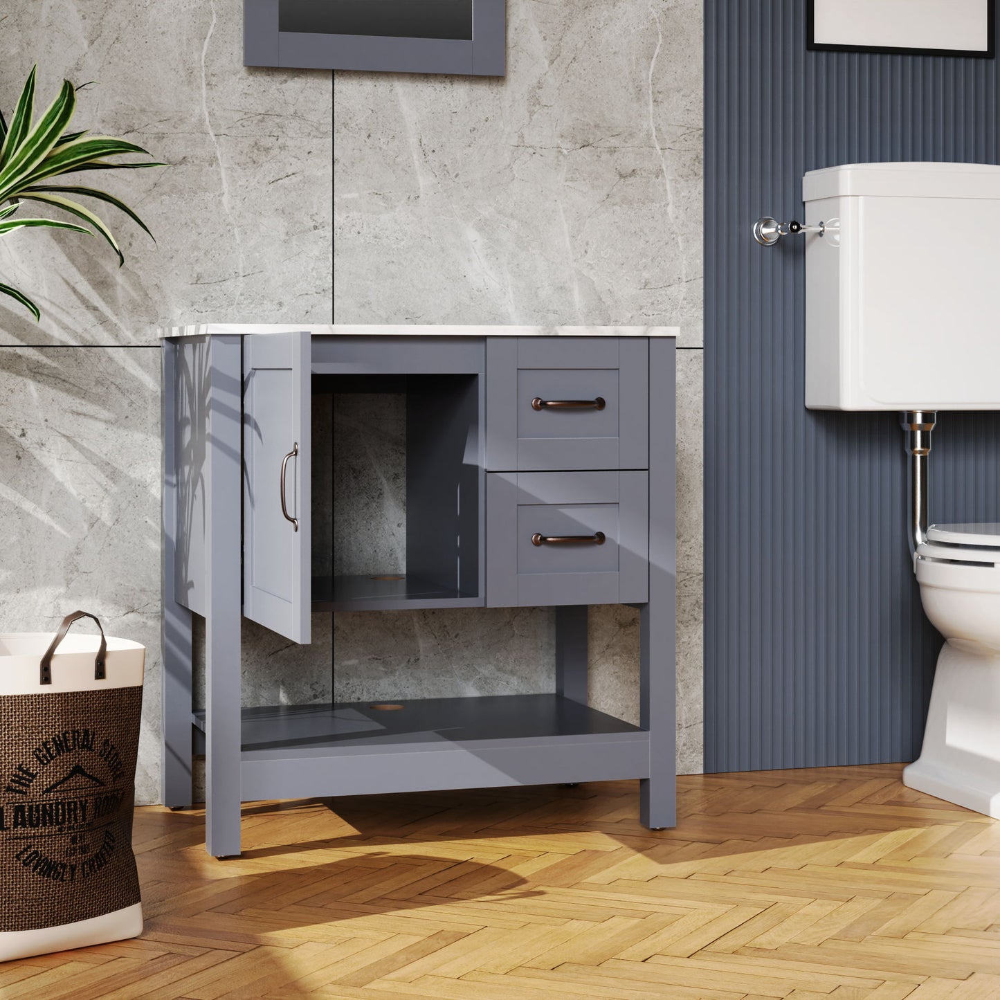 Mueble de baño con espejo y encimera - Gris