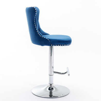 Taburetes giratorios de terciopelo con altura de asiento ajustable de 63 a 84 cm. Modernos taburetes de bar con base cromada y tapizados, cómodos y capitoné para el hogar, el pub y la isla de cocina (juego de 2).
