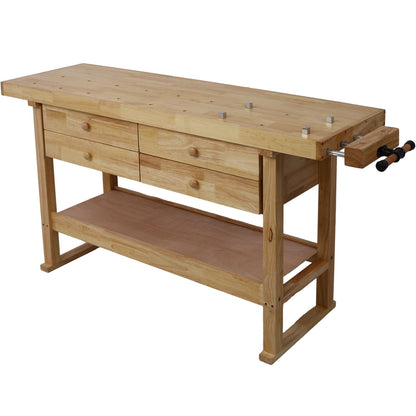 Banco de trabajo de madera con 4 cajones para garaje, taller y hogar - Natural