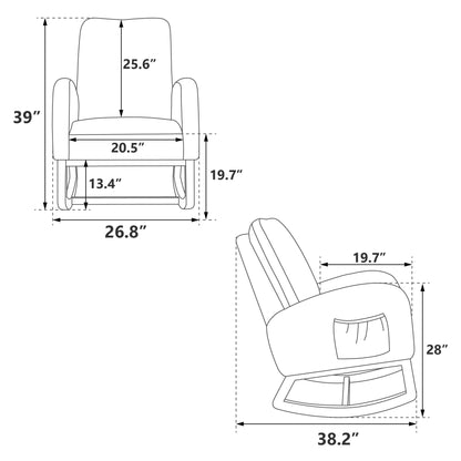 Modern Accent Rocker Armchair With Side Pocket, Upholstered High Back