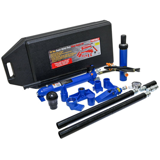 10 Ton Portable Hydraulic Equipment Kit For Metal Work - Black / Blue