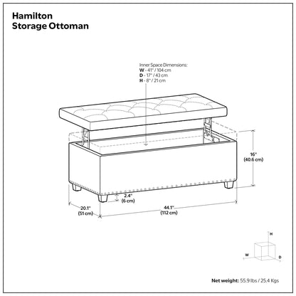 Hamilton - Otomana rectangular con tapa elevable y tapizada
