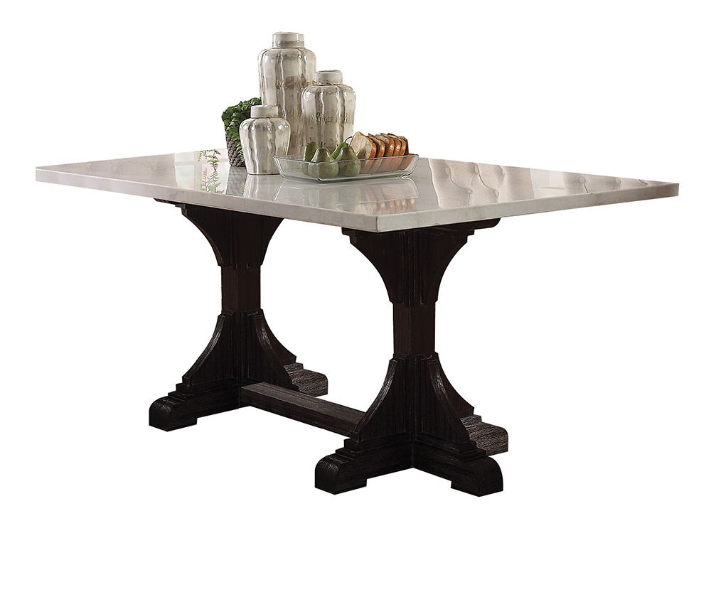 Gerardo - Dining Table - White Marble / Weathered Espresso