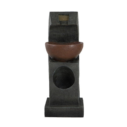 Fuente de agua escultural con cuenco, luz y bomba, para interior y exterior - Marrón/Negro