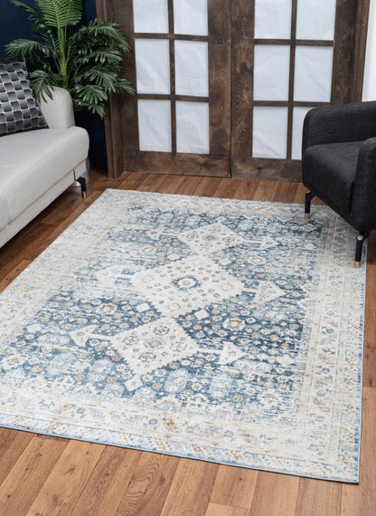 Alfombra Noble de 1,60 m x 2,20 m, color azul y poliéster