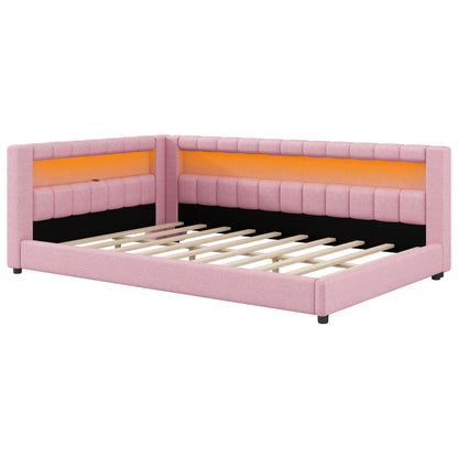Upholstered Platform Bed With LED Belt And USB Ports